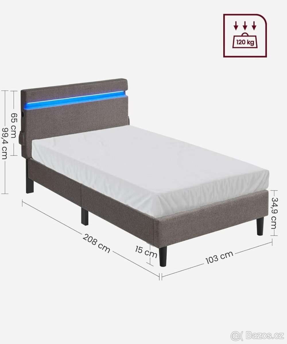 Nová postel s roštem a LED osvětlením