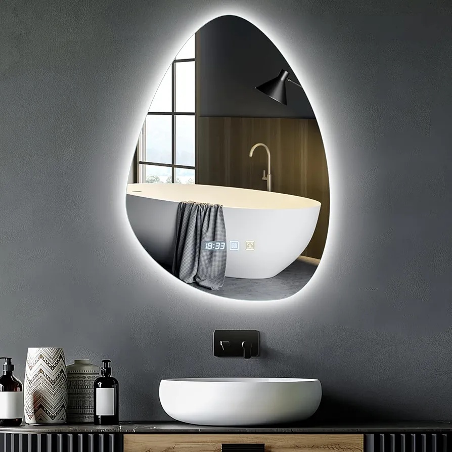 Koupelnové zrcadlo 50×70cm ve tvaru kapky s LED osvětlením