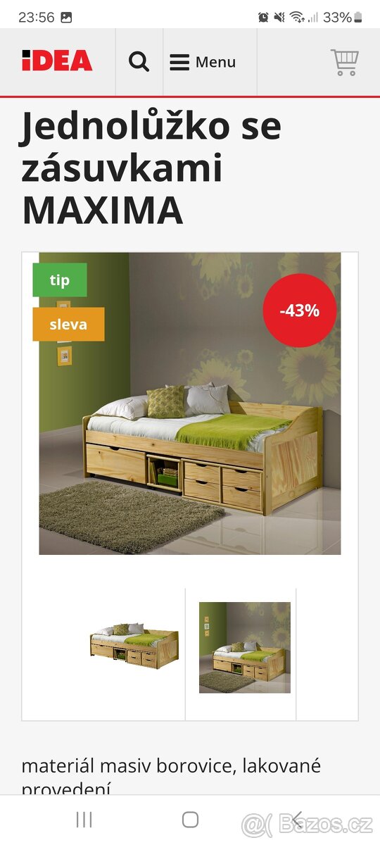 Kvalitní jednolůžková elegantní postel masiv s úložným prost