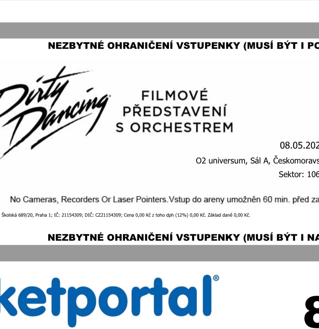 Prodám 2 vstupenky na taneční show DIRTY DANCING 8.5.2025
