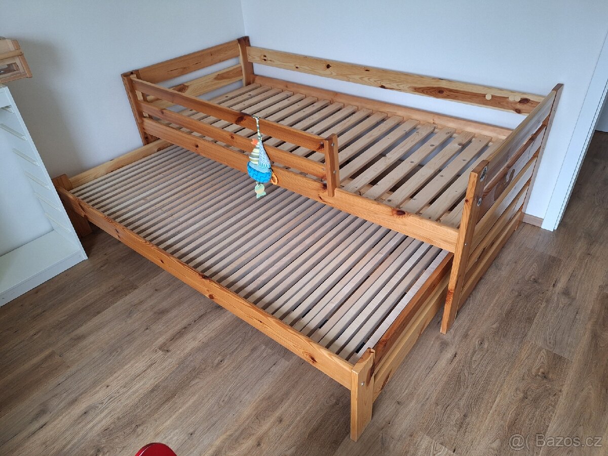 Dětská postel 200x90 s přistýlkou, matracema a suplikama