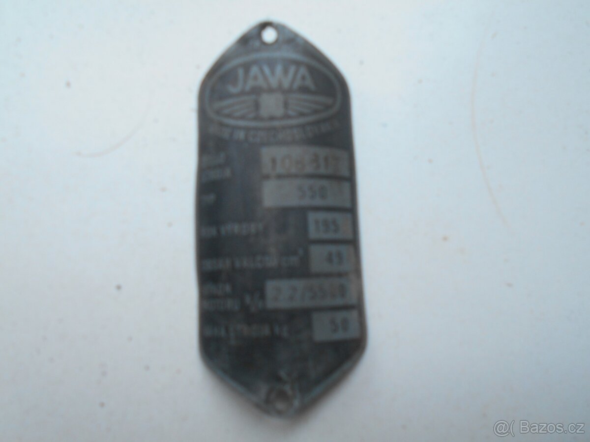 Jawa 550 pařez r.v.1958 výrobní štítek