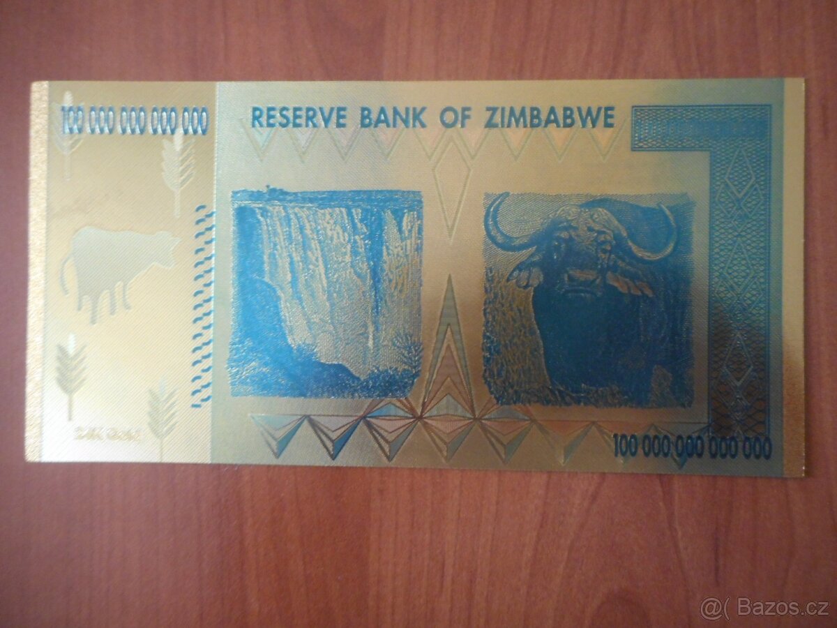 pozlacená 100trillionová bankovka ZIMBABWE stav N/UNC