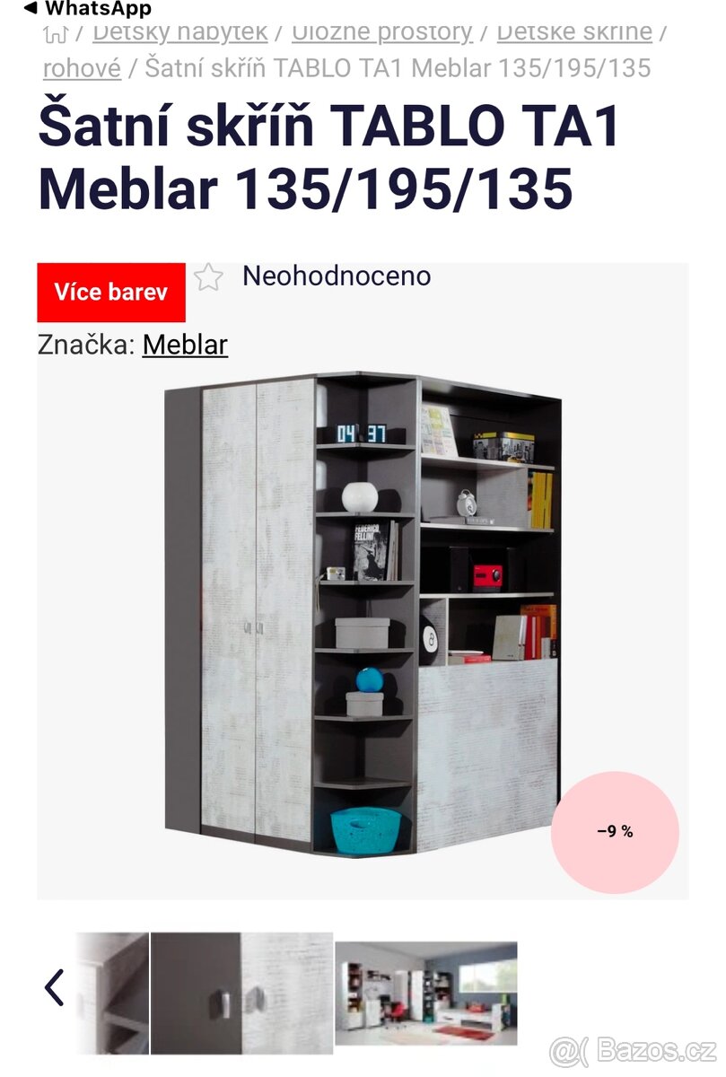 Šatní skříň TABLO TA1 Meblar 135/195/135