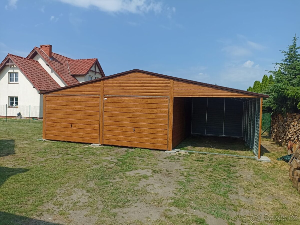 Plechová garáž 9x5m.