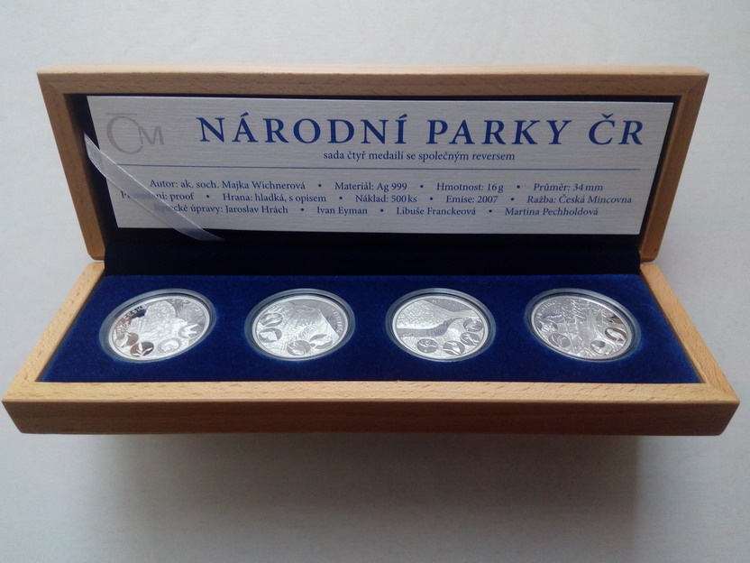 Sada 4 stříbrných medailí Národní parky ČR 2007 proof