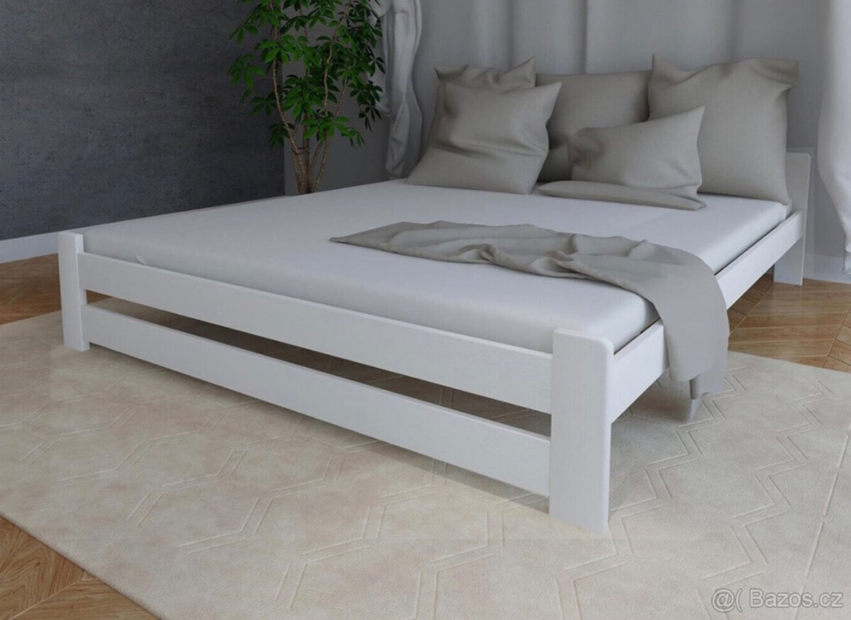 Nová postel 180x200 cm BÍLÁ MASIV BOROVICE + rošt