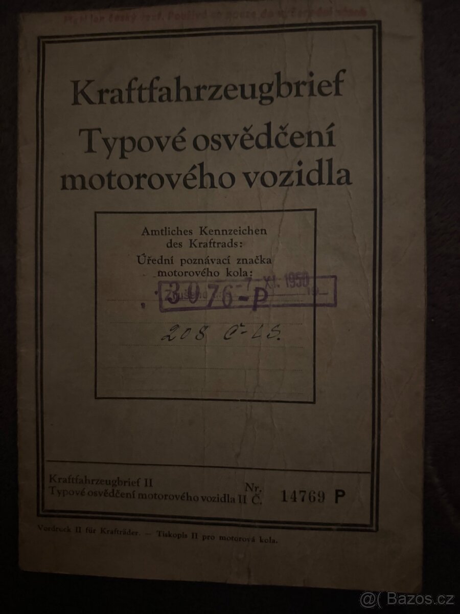 Jawa robot typově osvědčení technický průkaz