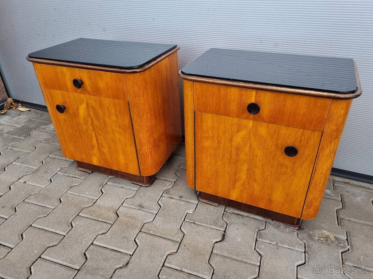 Retro noční stolky s opaxitovým sklem