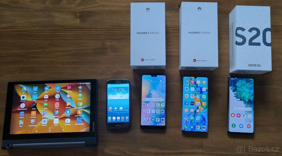 2x telefon Samsung, 2x telefon Huawei a 1x tablet Lenovo