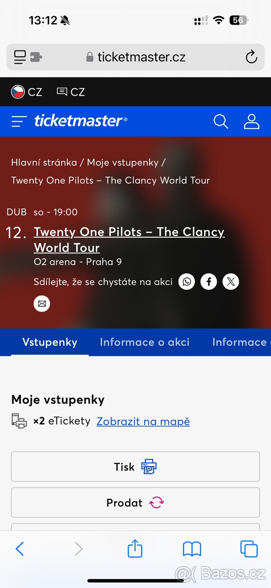 Twenty one pilots Praha - 2x sezení, u pódia, Sektor 110