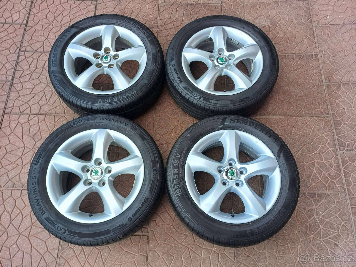 Letní alu sada - originál Škoda 5x100 6Jx15 ET43 5J0601025A