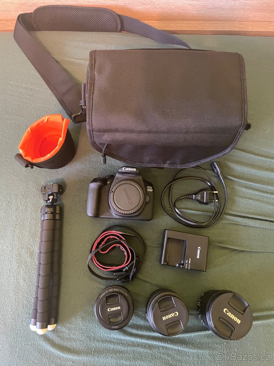 Canon EOS 2000D + 3 objektivy (10–18mm, 18–55mm, 50mm)