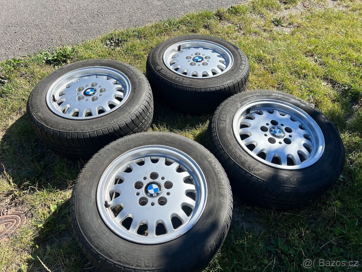 Alu disky 5x120 r15 BMW e36 zimní pneu 195/65 r15