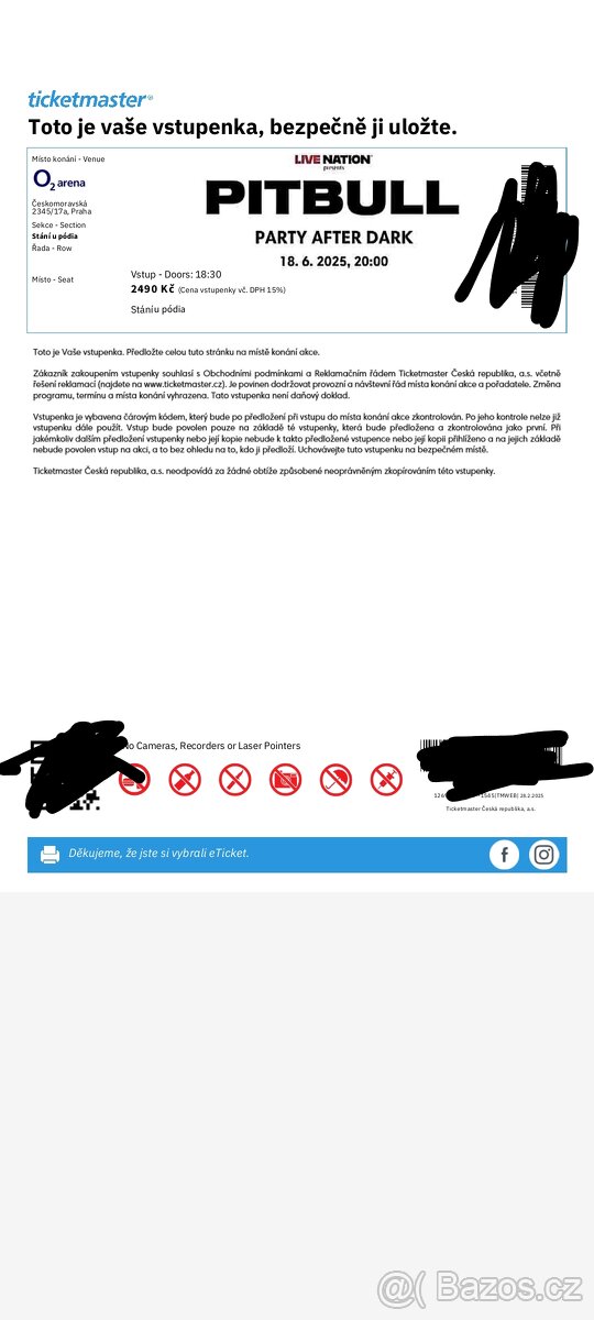 Pitbull O2 Aréna 2025 3x stání u pódia