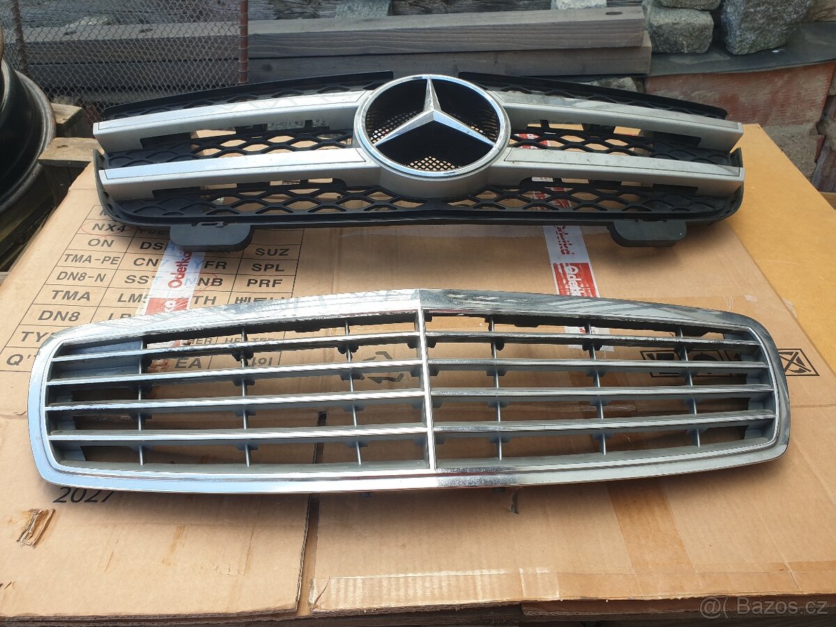 Mercedes  w211 maska ohořelá1000, plastový levý prah1500kč