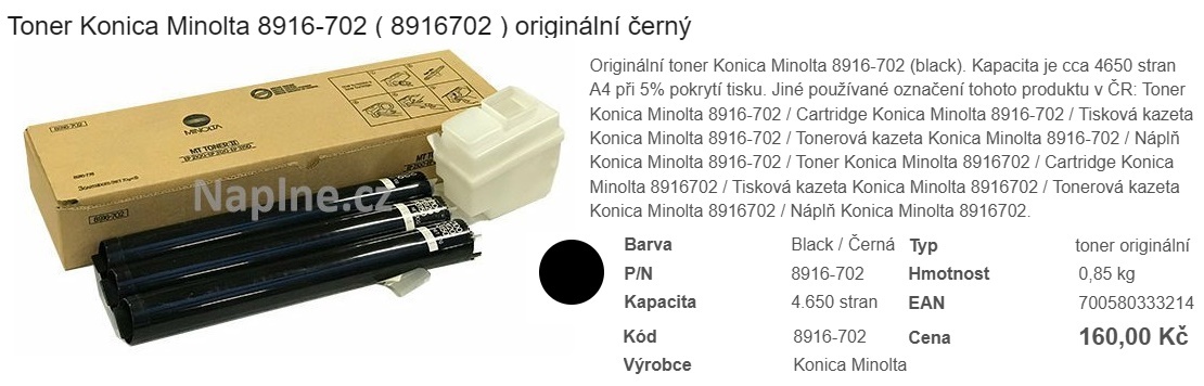 Toner Konica Minolta 8916-702 black