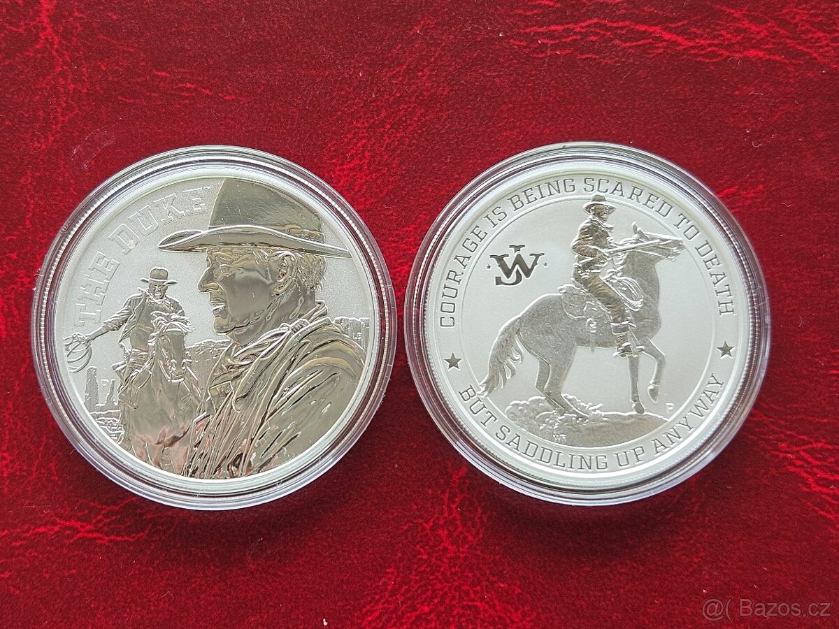 2x 1 oz stříbrná mince John Wayne 2020 a 2021 Perth Mint