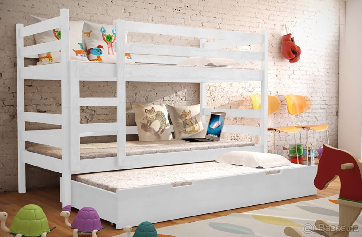 NOVÁ Patrová postel palanda MASIV bílá 3x MATRACE