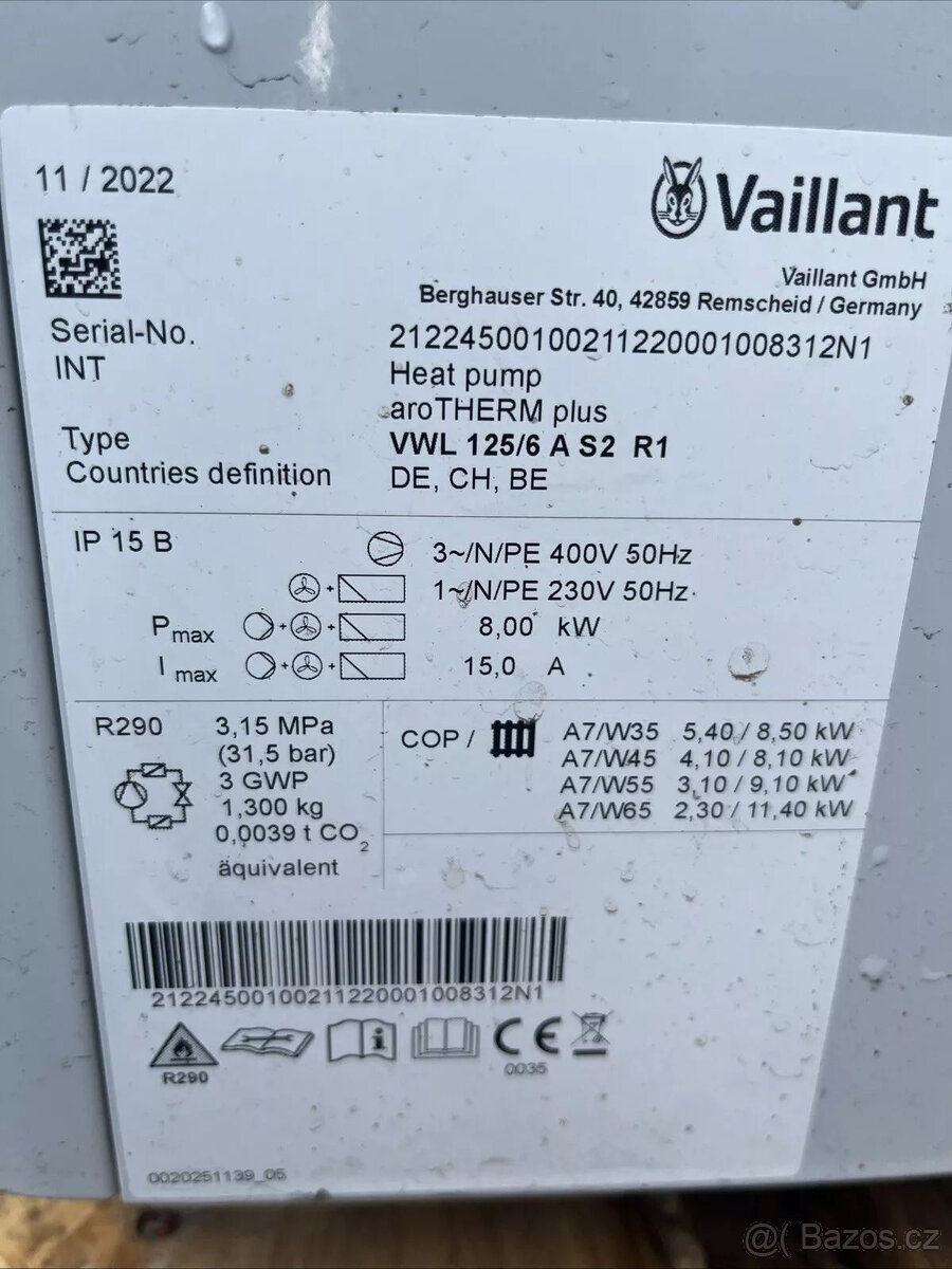 Vaillant aroTHERM plus VWL 1256 A tepelné čerpadlo vytápění