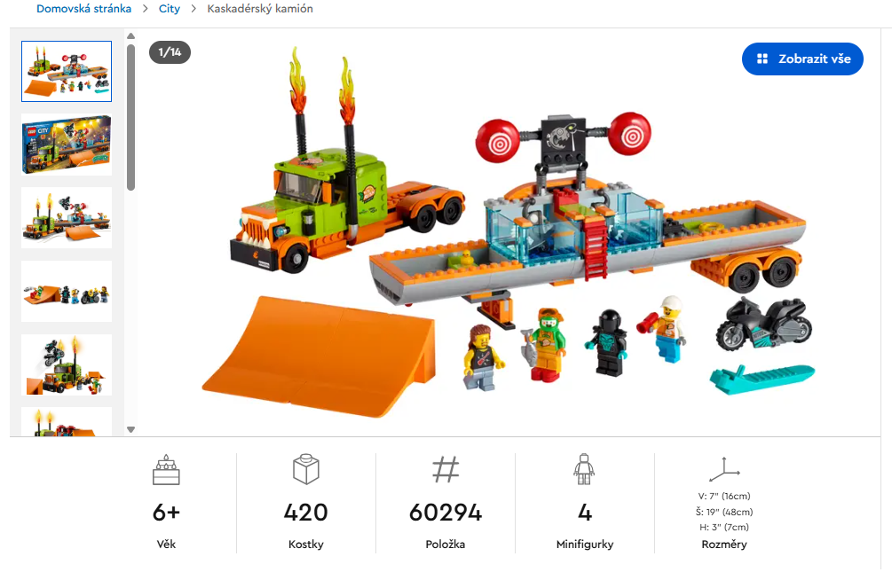 LEGO City 60294 Kaskadérský kamión vánoční dárek