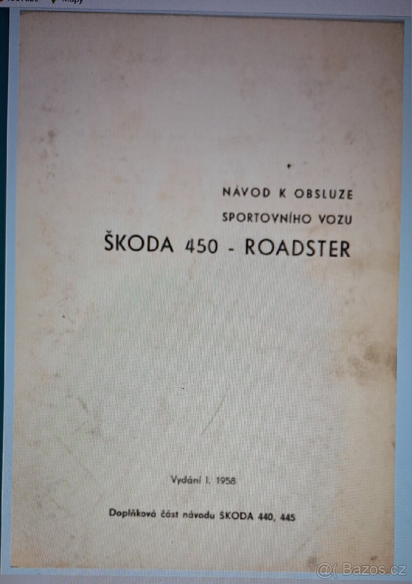 Koupim Navod k obsluze sportovniho vozu SKODA 450 ROADSTER