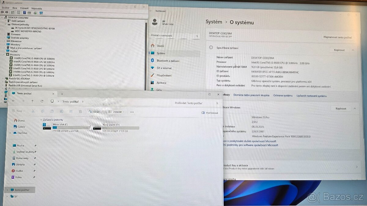 PC-i5-9500/16GB ram/NVME 250GB/1TB HDD/ WIN 11 pro origo