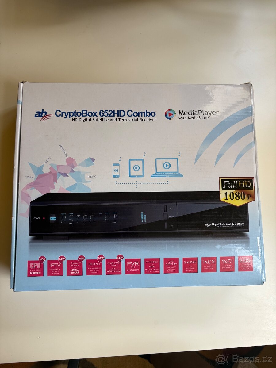 AB CryptoBox 652HD Combo – DVB-S2 + DVB-T2/C přijímač