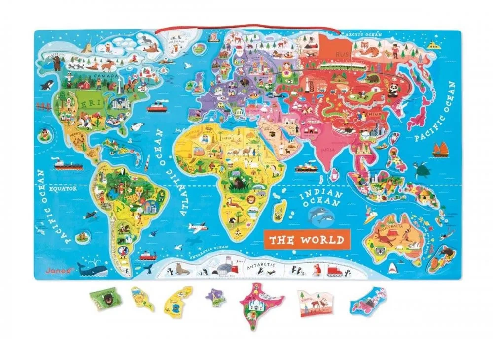 Mapa světa - magnetické vkládací puzzle 92 ks