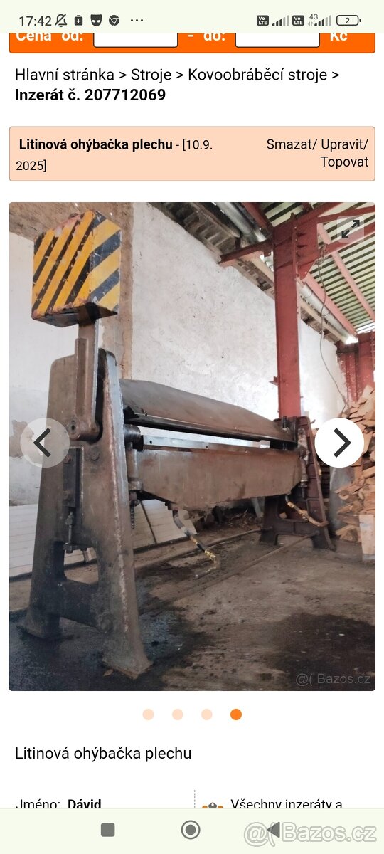 Litinová ohýbačka plechu 2 mm