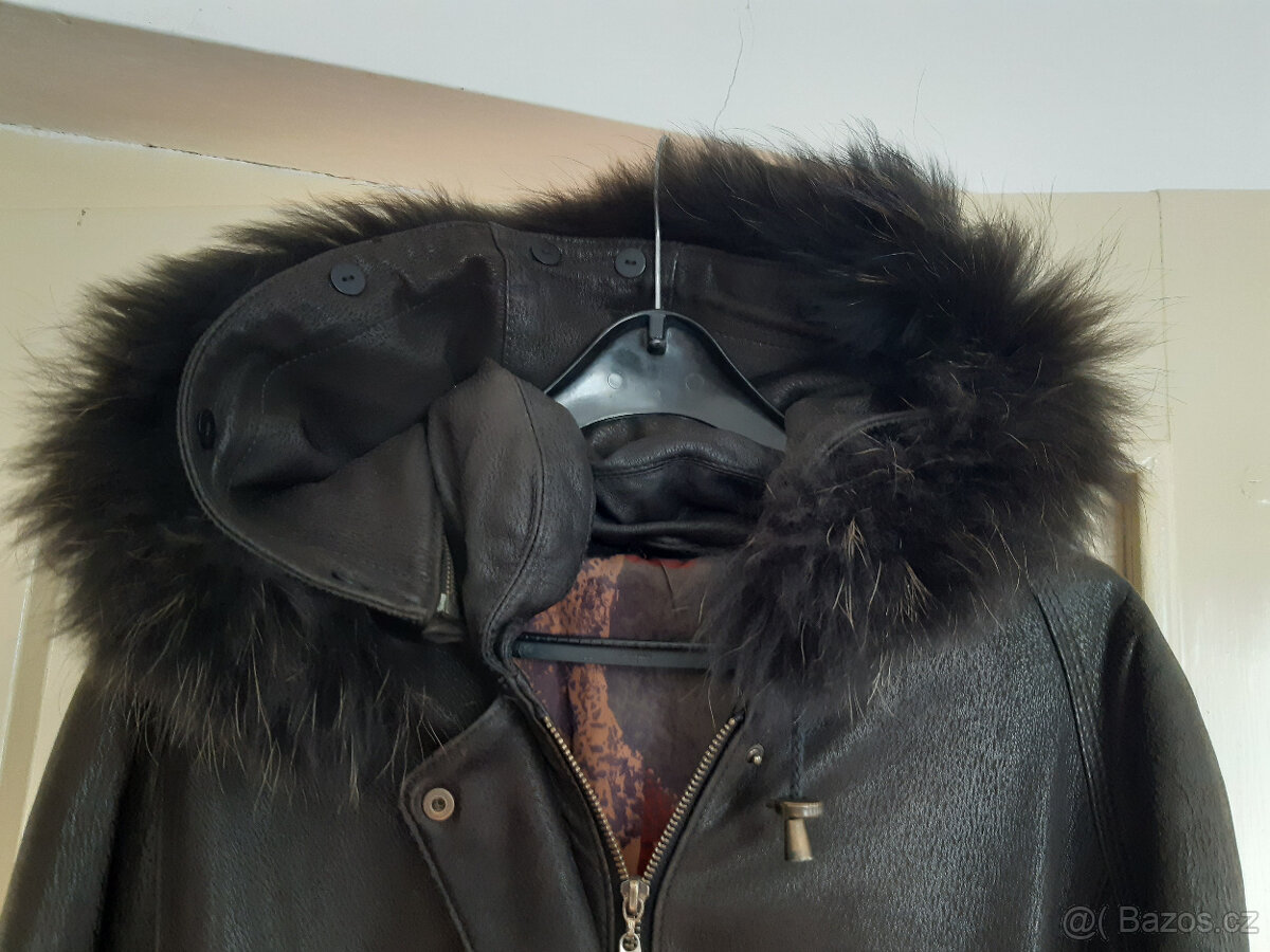 kožený kabát - bunda hnědá, broušená kůže, vel. 42