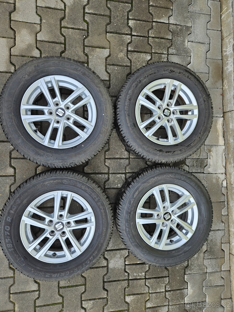 5x100 14 5J ET35 alu kola vč.zim.pneu 185 70 14 Semperit