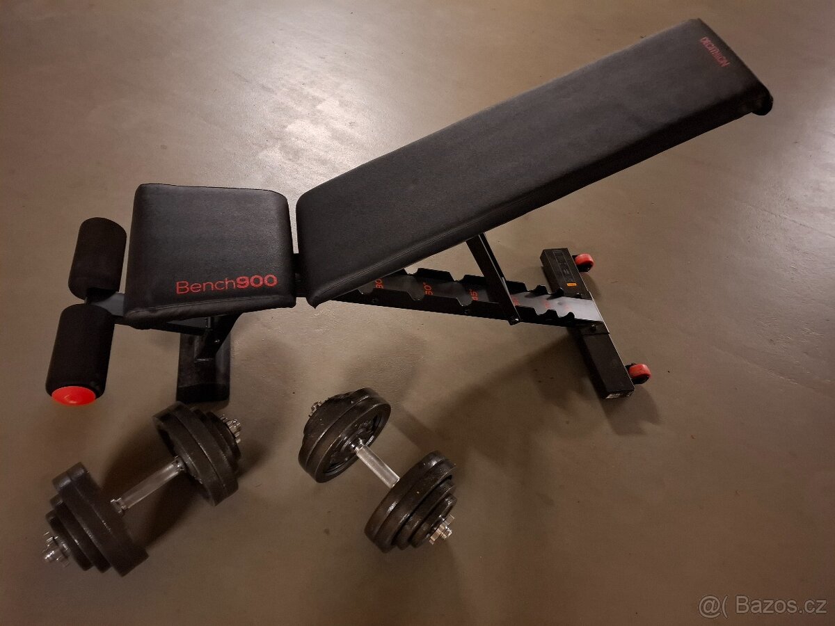 posilovaci lavice plus jednoruční činky 2x30 kg