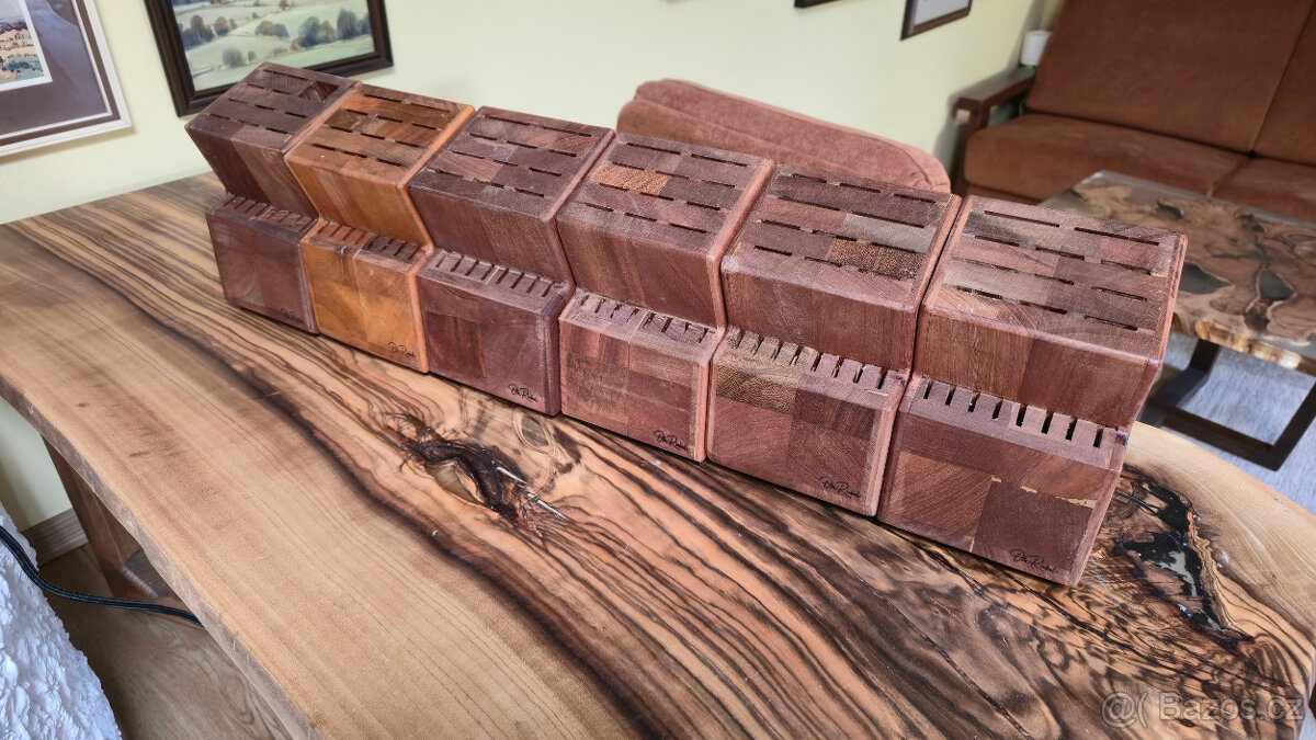 Blok na nože z dřeva Doussie – ručně vyrobený originál