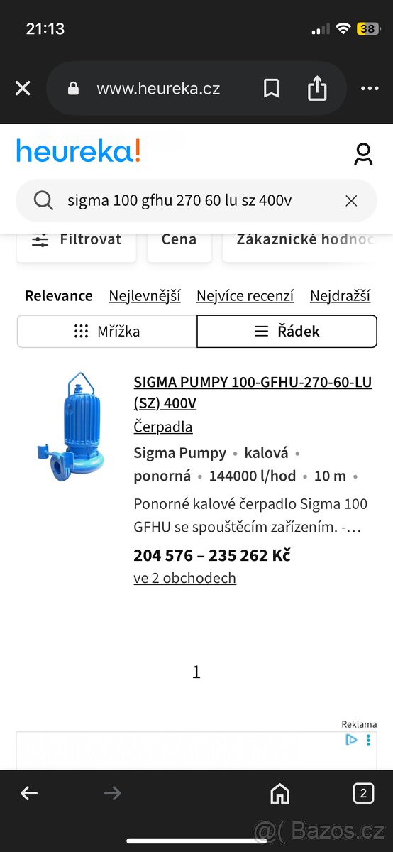 Kalové Čerpadlo Sigma 100-GFHU-270-60-LU 400v