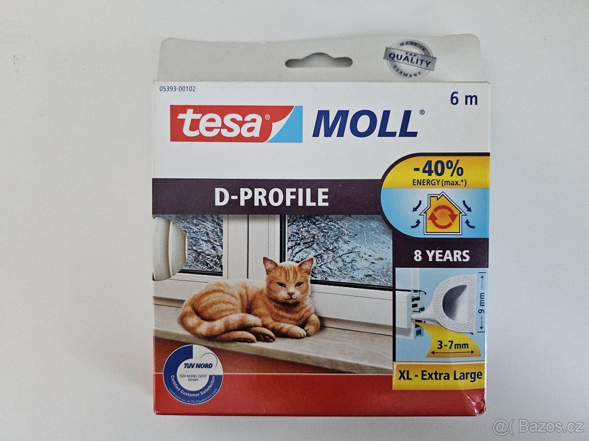 Tesa Gumové těsnění D-profil, bílá, 6m x 9mm x 7mm