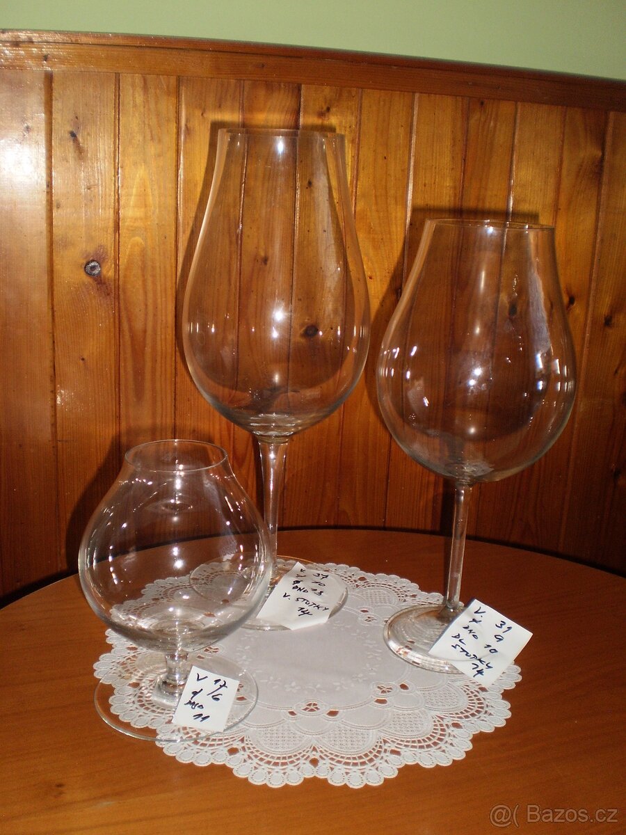 sklo - obří číše  - čiré sklo - výš. 37, 31, 17 cm ++nové++