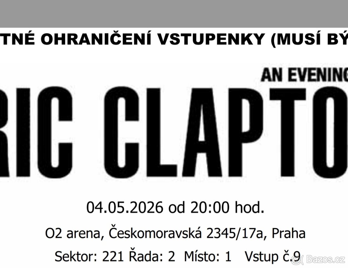 Eric Clapton VIP patro s cateringem 4.5.26
