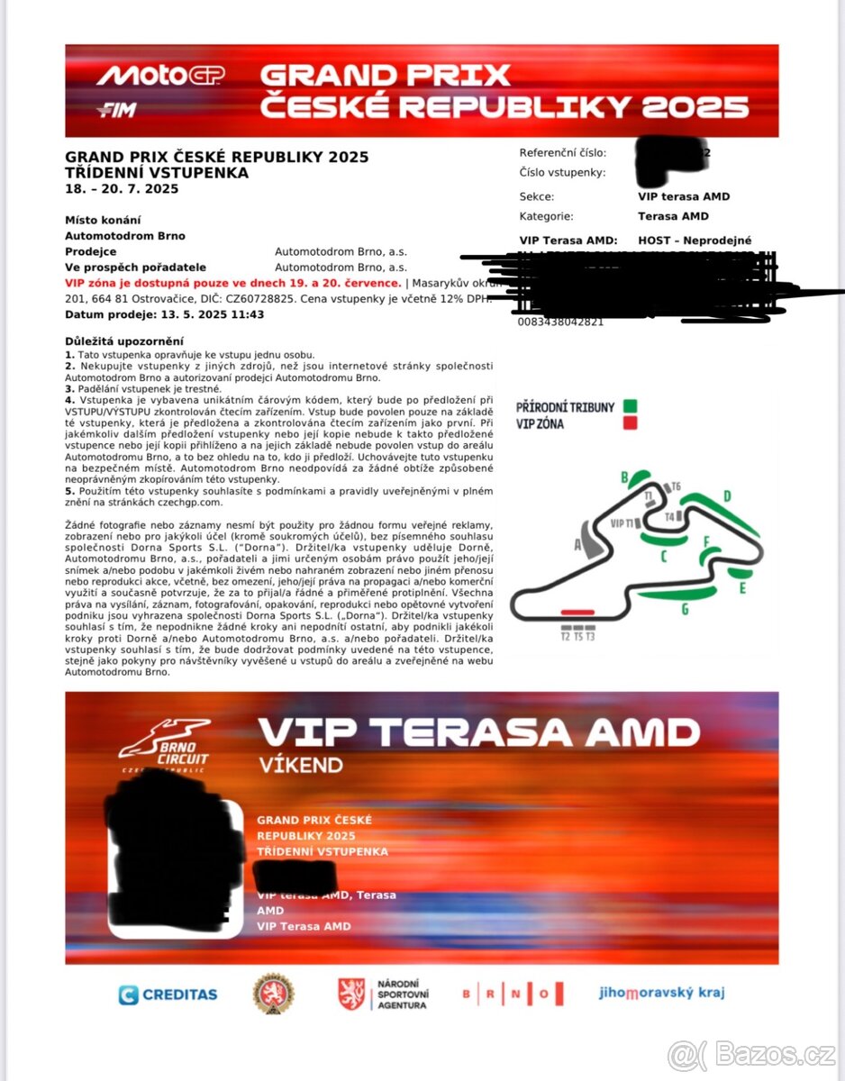 2 x VIP vstup Moto GP Brno