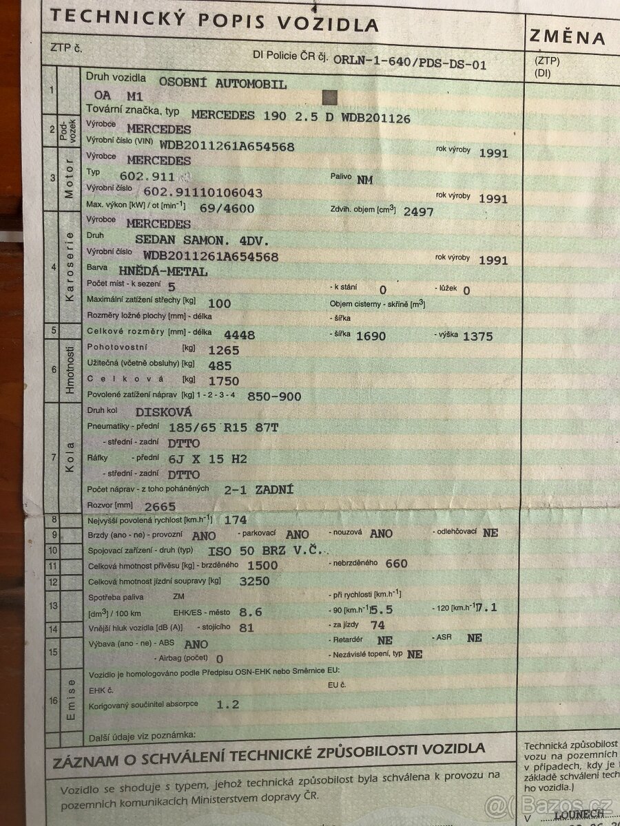 prodám Mercedes-Benz, 2,5D, W201