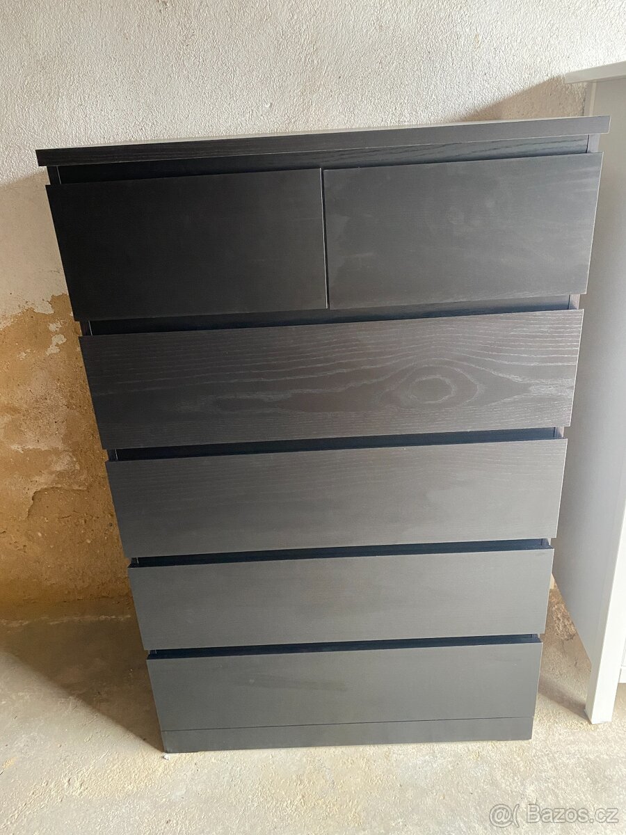 Komoda Malm se 6 zásuvkami - černohnědá - k dispozici 2 kusy