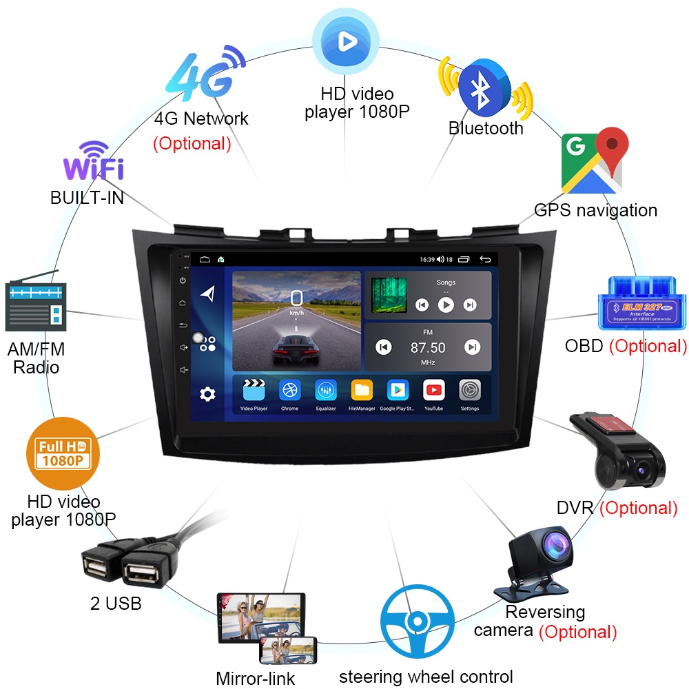 Suzuki Swift 2011-2017 android radio 9" 8GB/128G - nepoužit