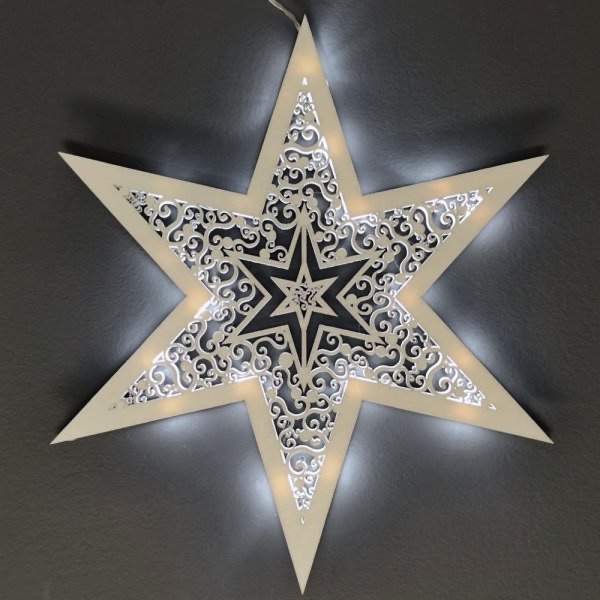 Dřevěná svítící dekorace hvězda s LED osvětlením, 35 cm