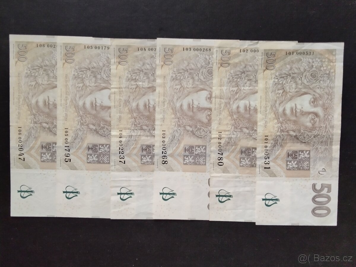 Kompletní sada vzácných 500 Kč série I 01-I28