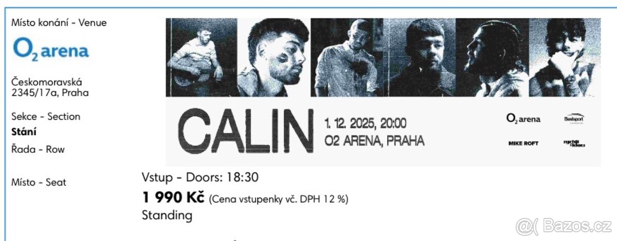Prodám dva lístky na Calina do O2