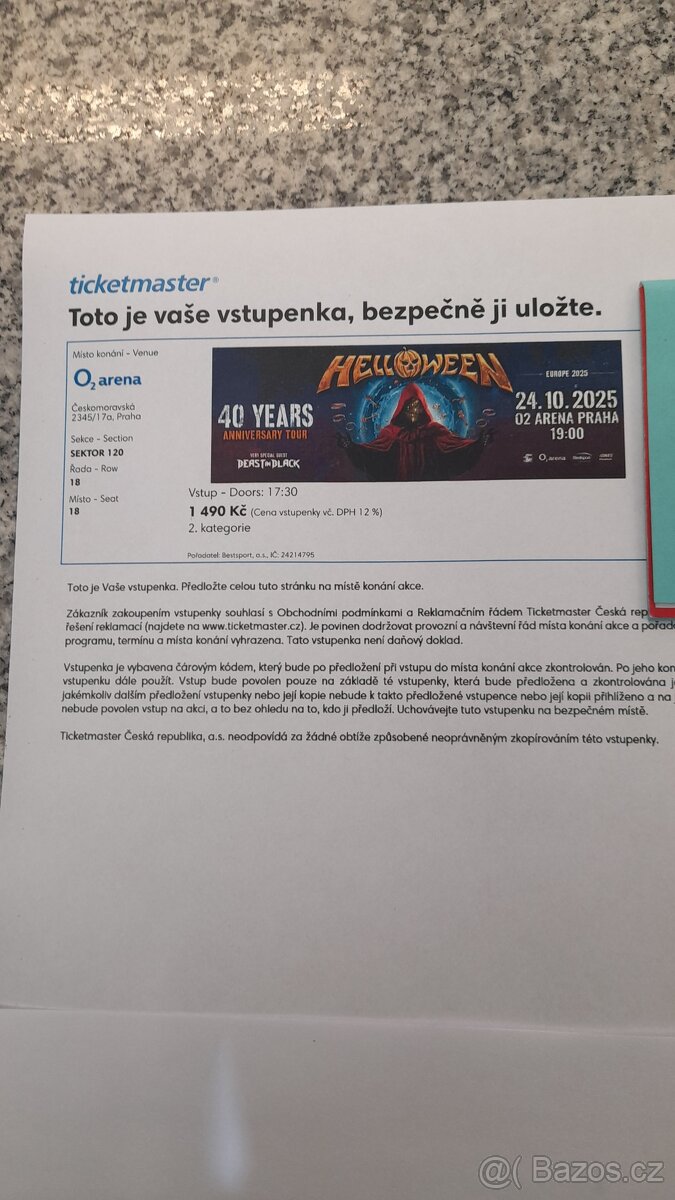 Helloween 24.10.25 O2 arena sektor sezeni 120