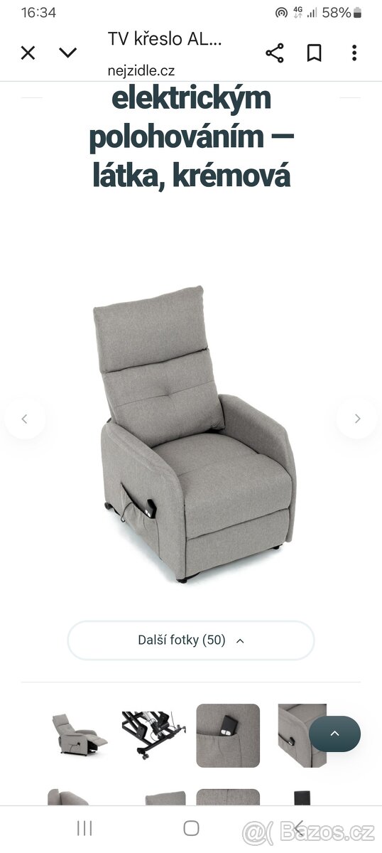 Elektrické relaxační křeslo.