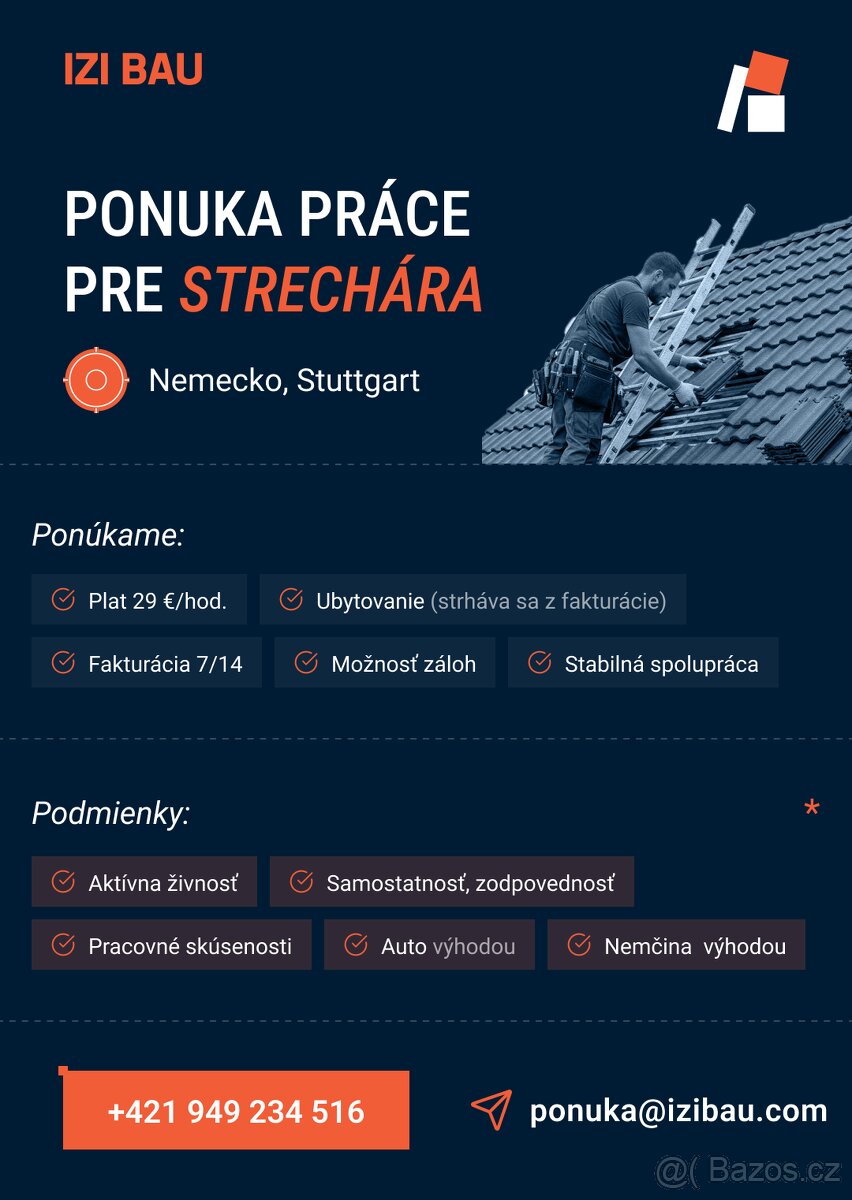 Nabídka práce Německo – střechař (29 €/h)