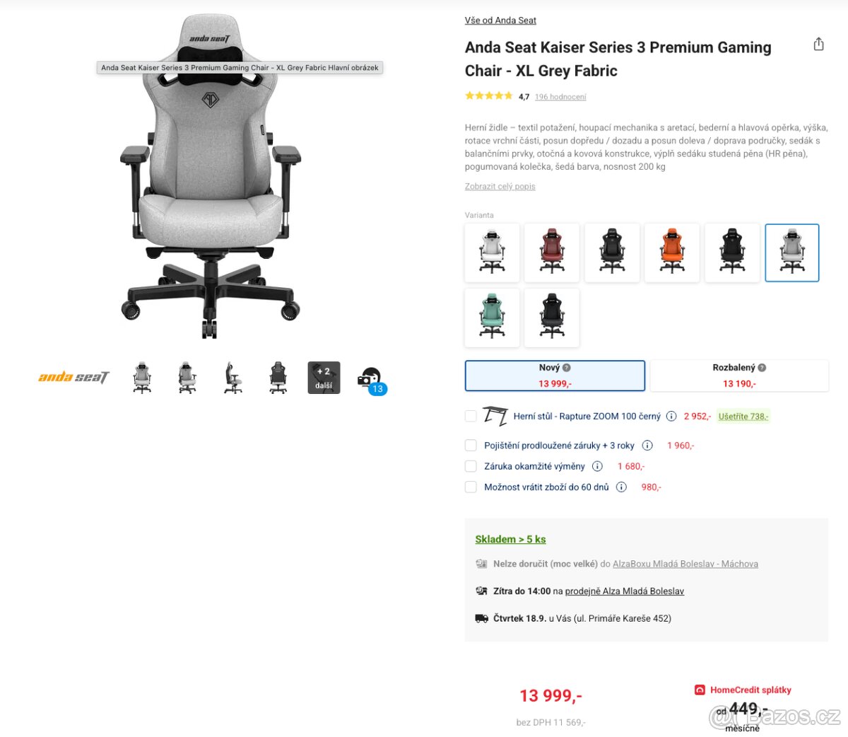 Herní židle Anda Seat Kaiser Series 3 Premium XL Grey Fabric