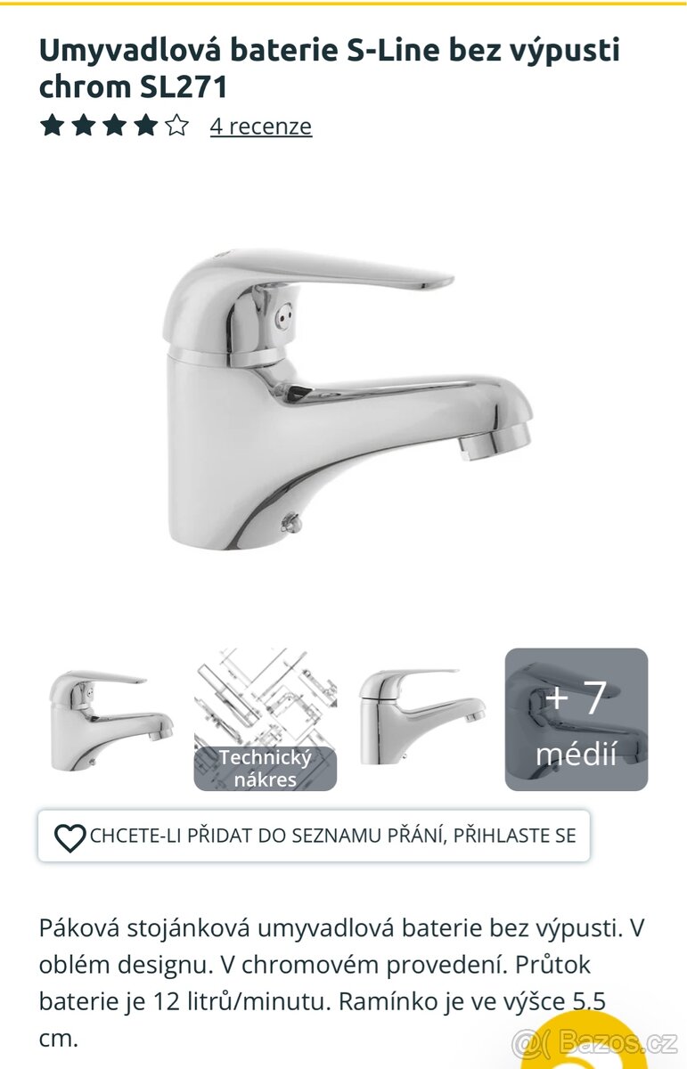 Umyvadlová baterie S-Line bez výpusti chrom SL271